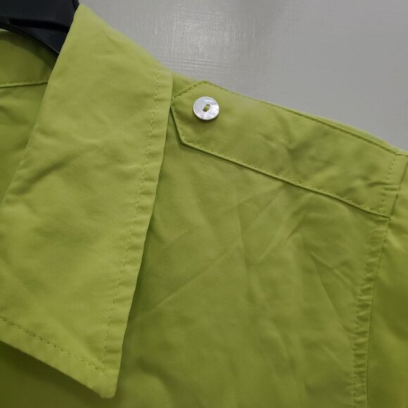Chico's Women's Lime Green Modal Blend Shell Chip Short Sleeve Button Up Top 2 L - Picture 4 of 7